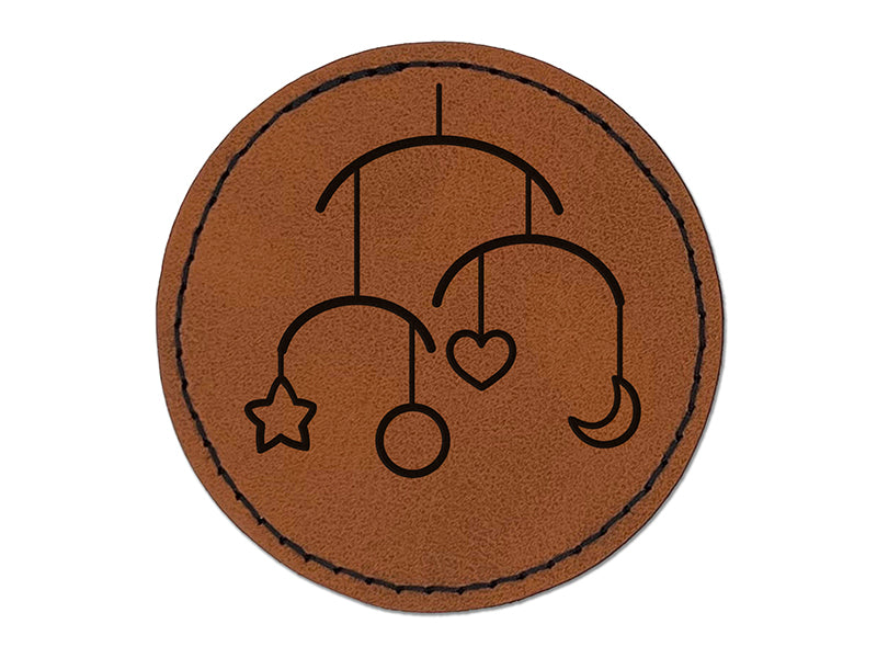 Baby Mobile Heart Star Moon Round Iron-On Engraved Faux Leather Patch Applique - 2.5"
