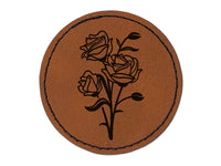 Bundle of Wild Roses Round Iron-On Engraved Faux Leather Patch Applique - 2.5"