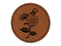 Bundle of Wildflowers Round Iron-On Engraved Faux Leather Patch Applique - 2.5"