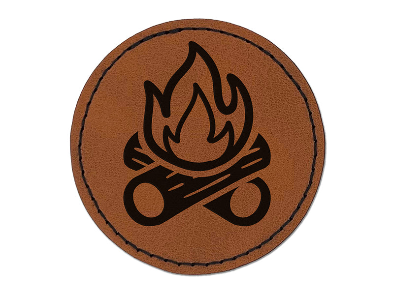 Campfire Cartoon Round Iron-On Engraved Faux Leather Patch Applique - 2.5"