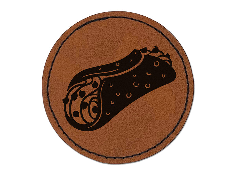 Cannoli Italian Dessert Round Iron-On Engraved Faux Leather Patch Applique - 2.5"