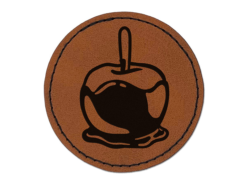 Caramel Candy Apple Round Iron-On Engraved Faux Leather Patch Applique - 2.5"