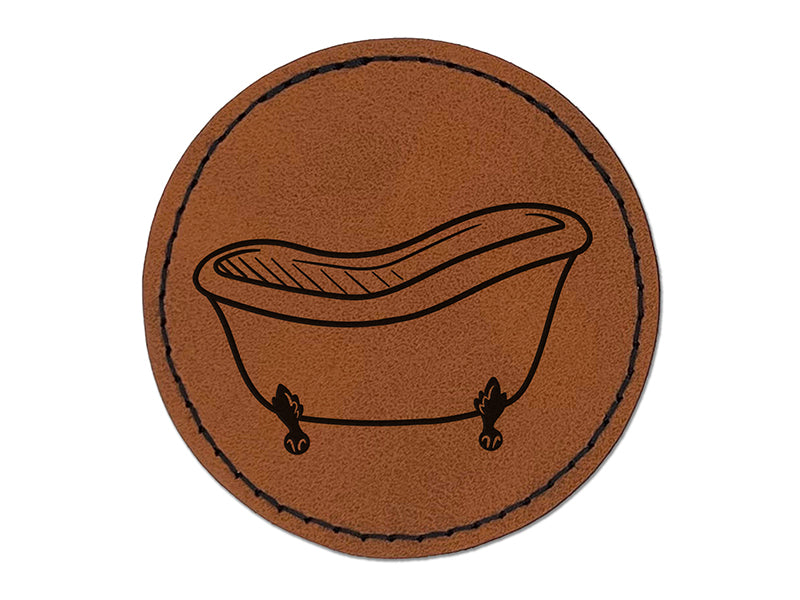 Cast Iron Bath Tub Round Iron-On Engraved Faux Leather Patch Applique - 2.5"