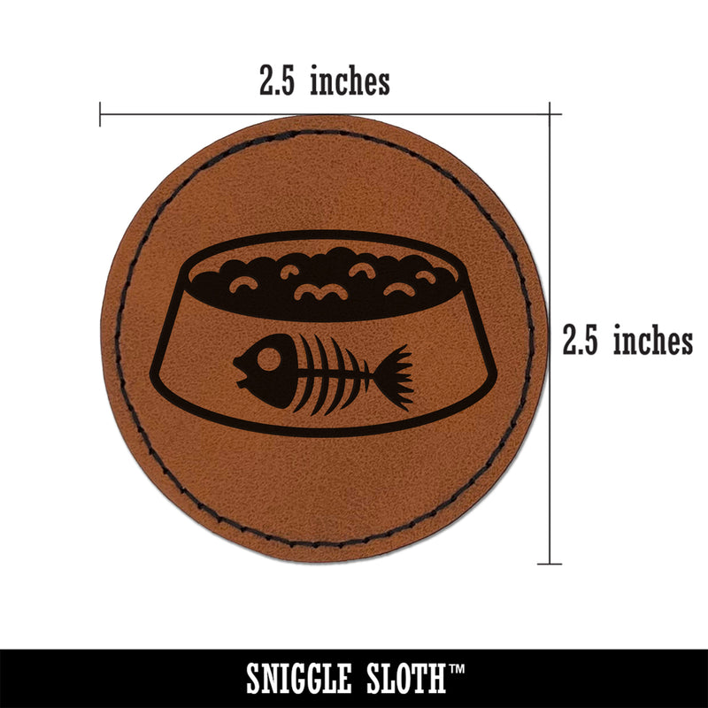 Cat Food Bowl Round Iron-On Engraved Faux Leather Patch Applique - 2.5"