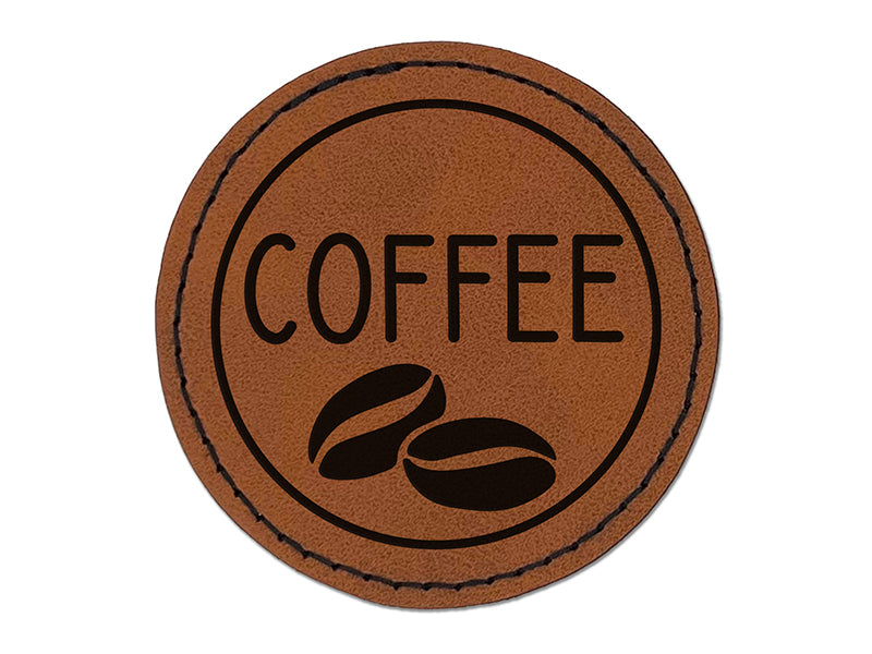 Coffee Text with Image Flavor Scent Round Iron-On Engraved Faux Leather Patch Applique - 2.5"
