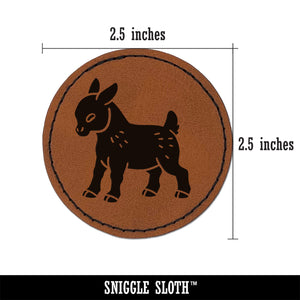 Cute Baby Goat Round Iron-On Engraved Faux Leather Patch Applique - 2.5"