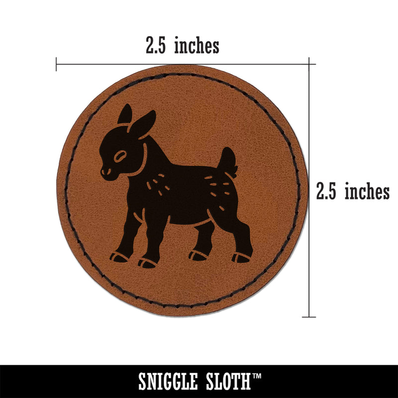 Cute Baby Goat Round Iron-On Engraved Faux Leather Patch Applique - 2.5"