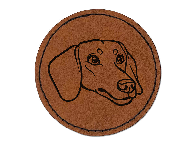 Dachshund Dog Head Round Iron-On Engraved Faux Leather Patch Applique - 2.5"