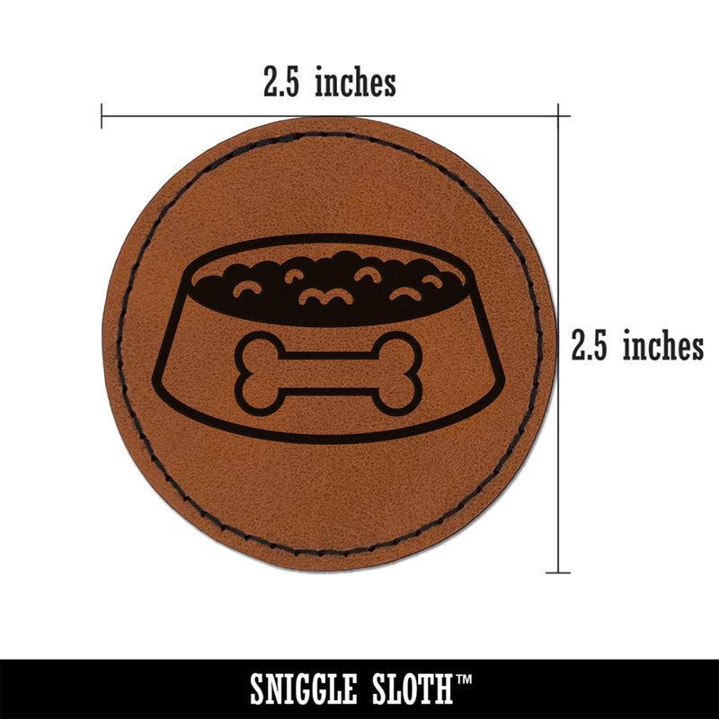 Dog Food Bowl Round Iron-On Engraved Faux Leather Patch Applique - 2.5"