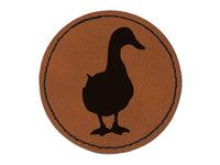 Duck From the Front Silhouette Round Iron-On Engraved Faux Leather Patch Applique - 2.5"