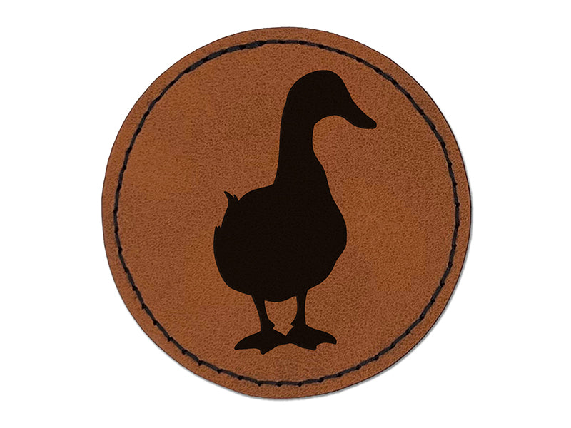 Duck From the Front Silhouette Round Iron-On Engraved Faux Leather Patch Applique - 2.5"