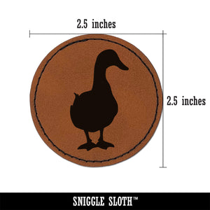 Duck From the Front Silhouette Round Iron-On Engraved Faux Leather Patch Applique - 2.5"