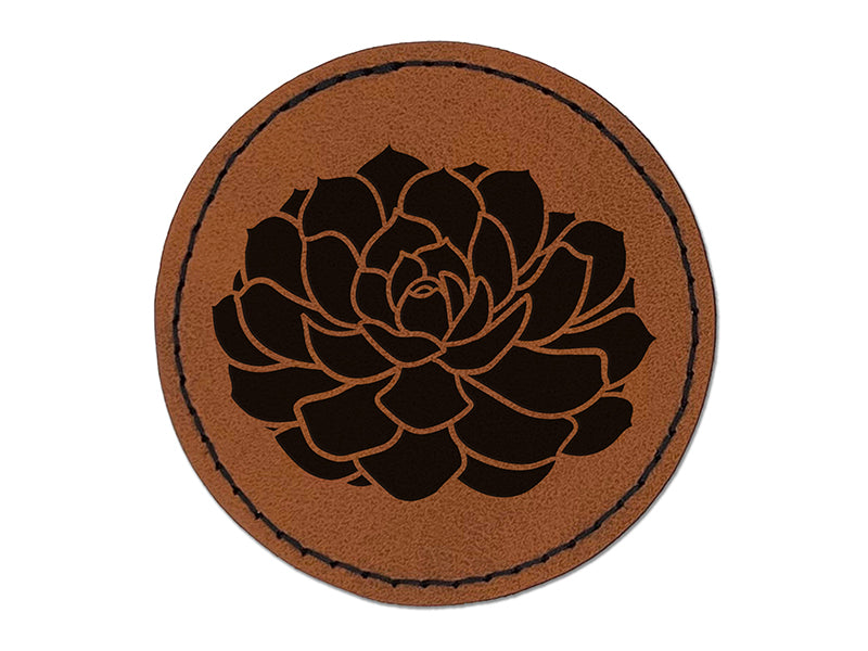 Echeveria Elegans Succulent Plant Mexican Snow Ball Round Iron-On Engraved Faux Leather Patch Applique - 2.5"