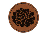 Echeveria Elegans Succulent Plant Mexican Snow Ball Round Iron-On Engraved Faux Leather Patch Applique - 2.5"