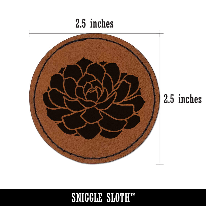 Echeveria Elegans Succulent Plant Mexican Snow Ball Round Iron-On Engraved Faux Leather Patch Applique - 2.5"