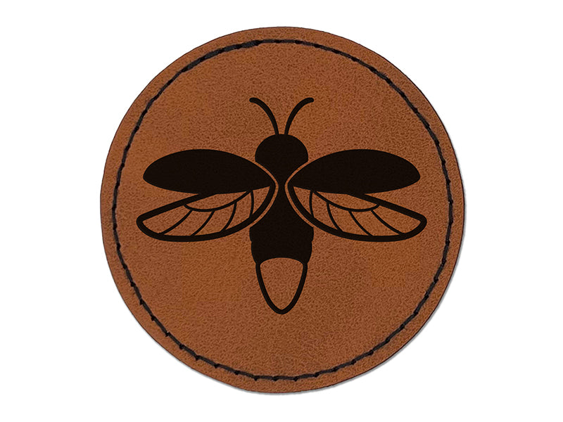 Flying Firefly Lightning Bug Round Iron-On Engraved Faux Leather Patch Applique - 2.5"