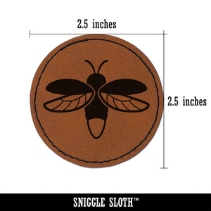 Flying Firefly Lightning Bug Round Iron-On Engraved Faux Leather Patch Applique - 2.5"