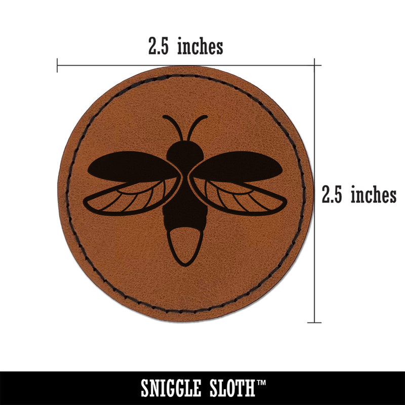 Flying Firefly Lightning Bug Round Iron-On Engraved Faux Leather Patch Applique - 2.5"