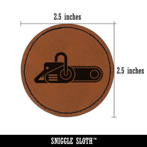 Gas Powered Chainsaw Round Iron-On Engraved Faux Leather Patch Applique - 2.5"