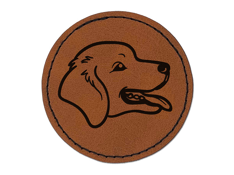Golden Retriever Head Round Iron-On Engraved Faux Leather Patch Applique - 2.5"