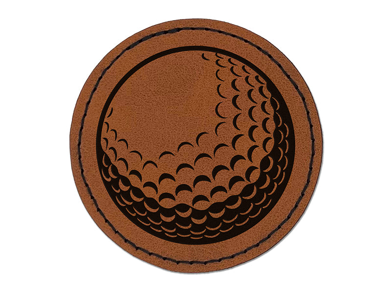 Golf Ball Sports Round Iron-On Engraved Faux Leather Patch Applique - 2.5"