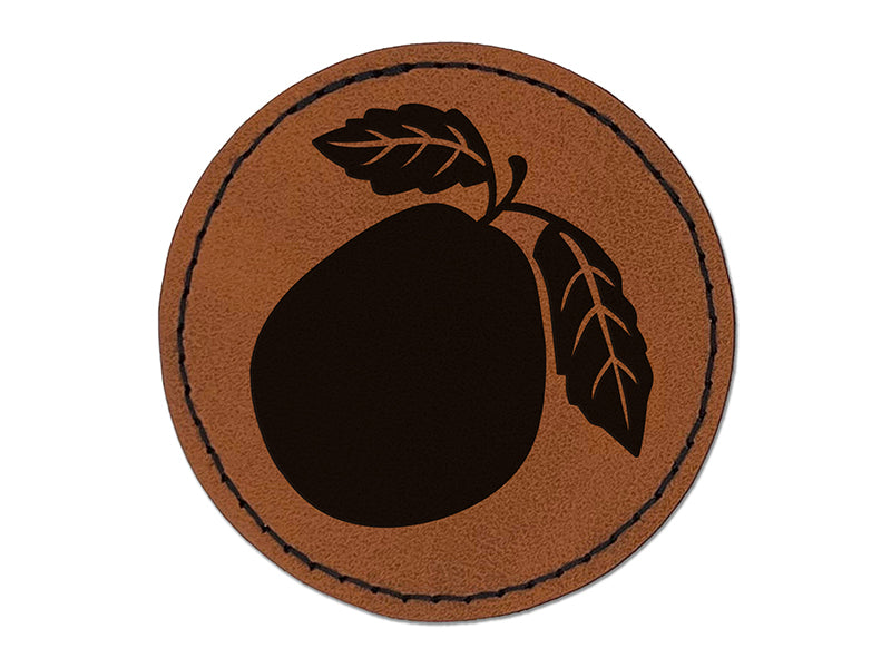 Guava Fruit Solid Round Iron-On Engraved Faux Leather Patch Applique - 2.5"