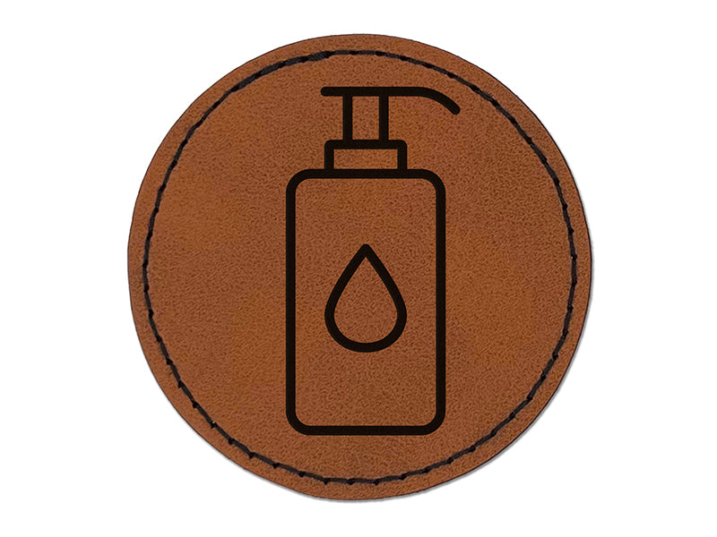 Hand Sanitizer Bottle Symbol Round Iron-On Engraved Faux Leather Patch Applique - 2.5"