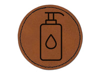 Hand Sanitizer Bottle Symbol Round Iron-On Engraved Faux Leather Patch Applique - 2.5"