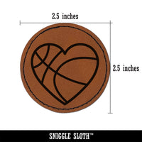 Heart Shaped Basketball Sports Round Iron-On Engraved Faux Leather Patch Applique - 2.5"