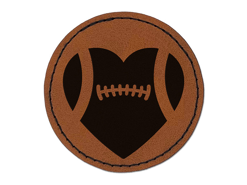 Heart Shaped Football Sports Round Iron-On Engraved Faux Leather Patch Applique - 2.5"