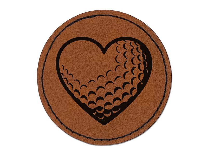 Heart Shaped Golf Ball Sports Round Iron-On Engraved Faux Leather Patch Applique - 2.5"