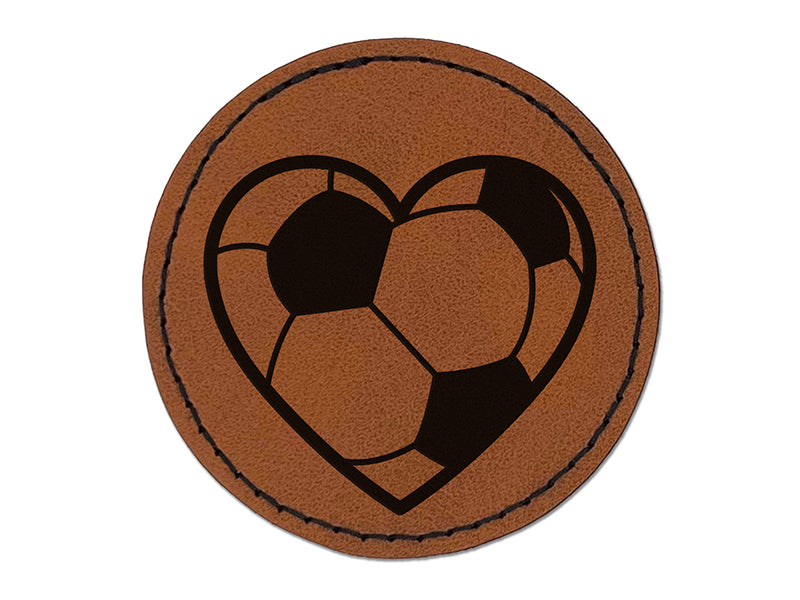 Heart Shaped Soccer Ball Futbol Sports Round Iron-On Engraved Faux Leather Patch Applique - 2.5"