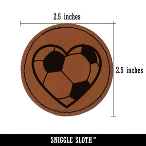Heart Shaped Soccer Ball Futbol Sports Round Iron-On Engraved Faux Leather Patch Applique - 2.5"