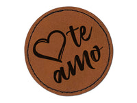 I Love You in Spanish Te Amo Heart Round Iron-On Engraved Faux Leather Patch Applique - 2.5"