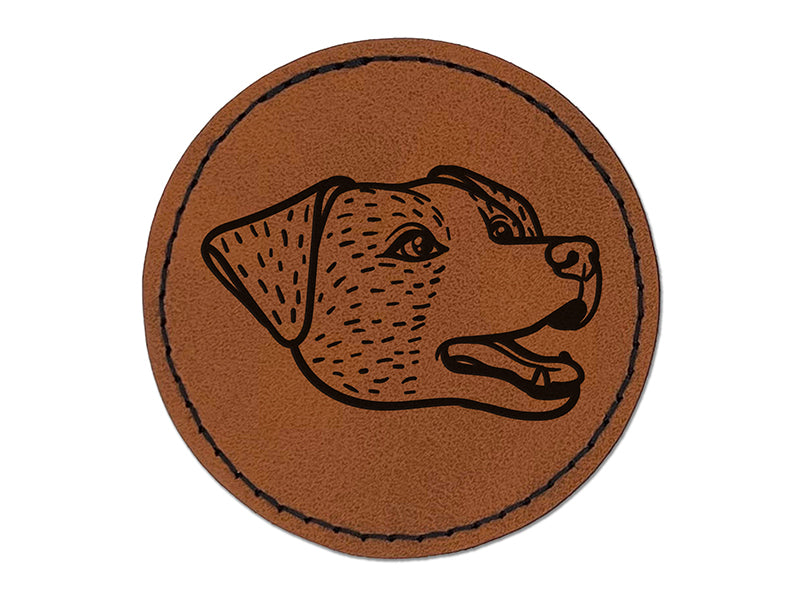 Jack Russell Terrier Dog Head Round Iron-On Engraved Faux Leather Patch Applique - 2.5"