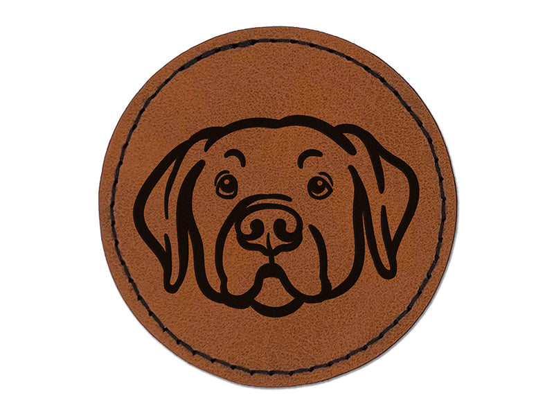 Labrador Retriever Dog Head Round Iron-On Engraved Faux Leather Patch Applique - 2.5"