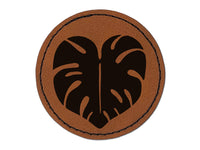 Monstera Leaf Swiss Cheese Plant Round Iron-On Engraved Faux Leather Patch Applique - 2.5"