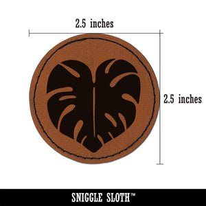 Monstera Leaf Swiss Cheese Plant Round Iron-On Engraved Faux Leather Patch Applique - 2.5"