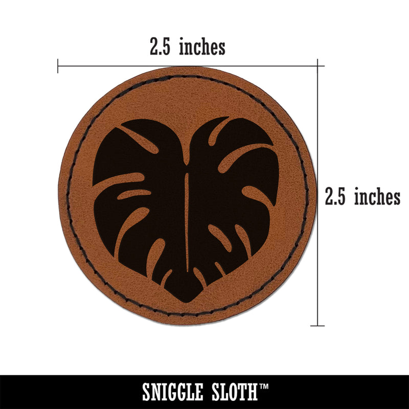 Monstera Leaf Swiss Cheese Plant Round Iron-On Engraved Faux Leather Patch Applique - 2.5"