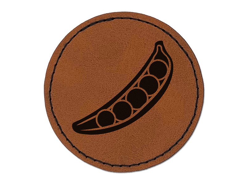 Pea Pod Peapod Vegetable Round Iron-On Engraved Faux Leather Patch Applique - 2.5"