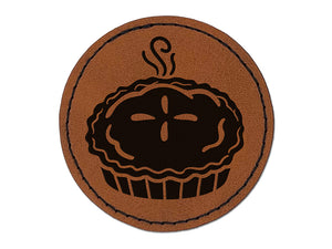 Freshly Made Apple Pie Fall Round Iron-On Engraved Faux Leather Patch Applique - 2.5"