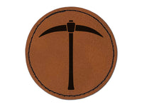 Pick Axe Mining Tool Round Iron-On Engraved Faux Leather Patch Applique - 2.5"