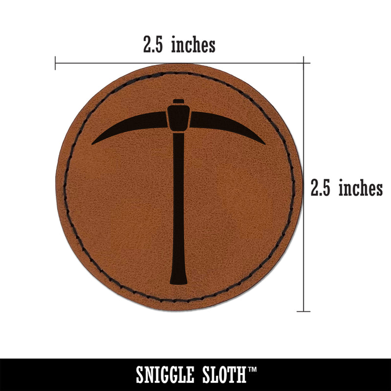 Pick Axe Mining Tool Round Iron-On Engraved Faux Leather Patch Applique - 2.5"