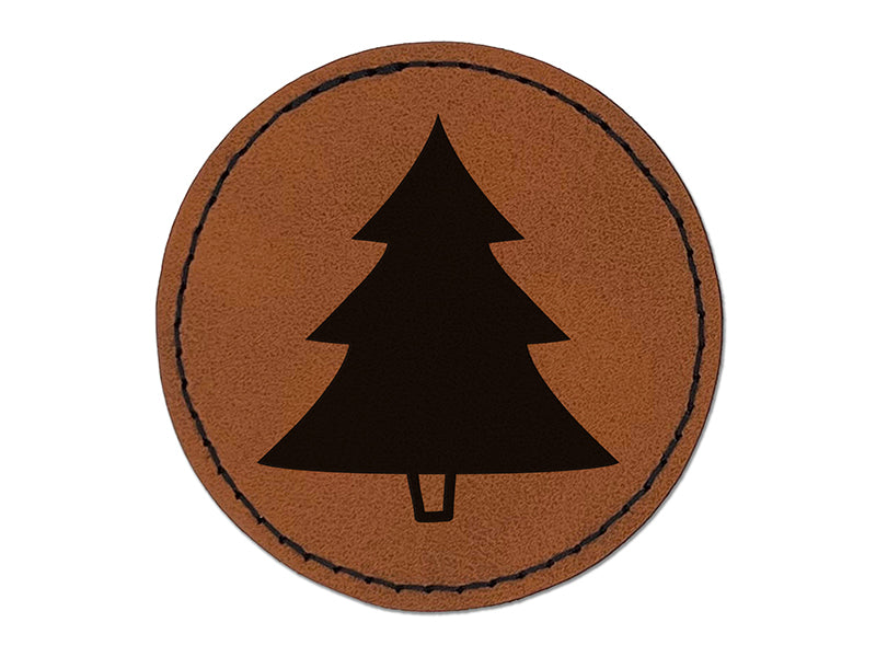 Pine Tree Cartoon Round Iron-On Engraved Faux Leather Patch Applique - 2.5"