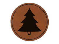 Pine Tree Cartoon Round Iron-On Engraved Faux Leather Patch Applique - 2.5"
