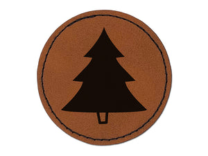 Pine Tree Cartoon Round Iron-On Engraved Faux Leather Patch Applique - 2.5"
