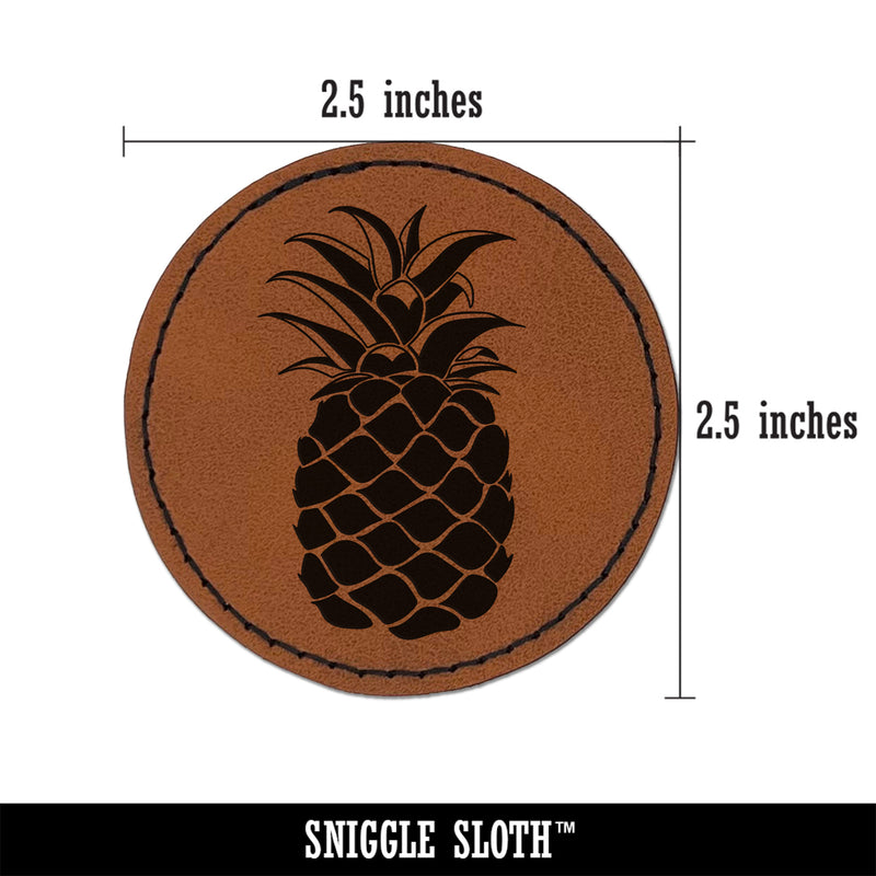 Pineapple Fruit Drawing Round Iron-On Engraved Faux Leather Patch Applique - 2.5"