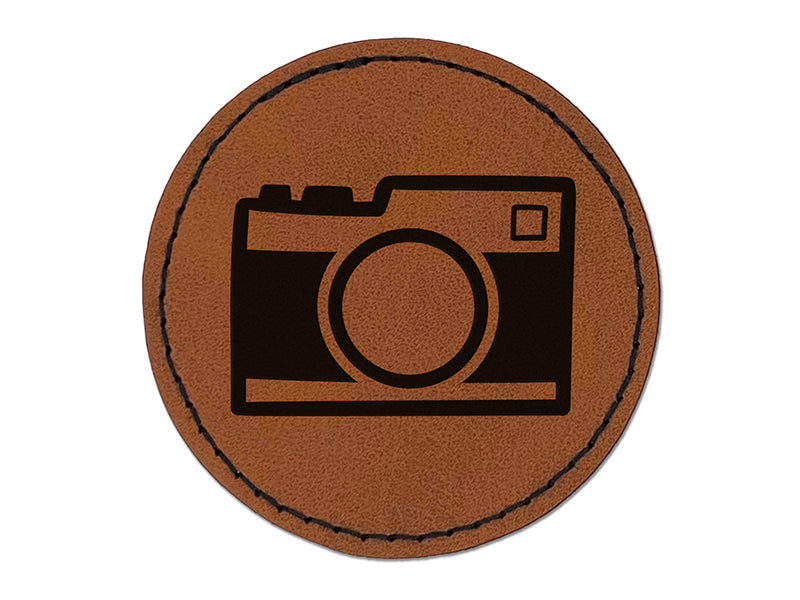 Point and Shoot Camera Photography Round Iron-On Engraved Faux Leather Patch Applique - 2.5"