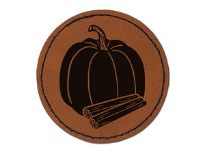 Pumpkin Spice Drawing Round Iron-On Engraved Faux Leather Patch Applique - 2.5"