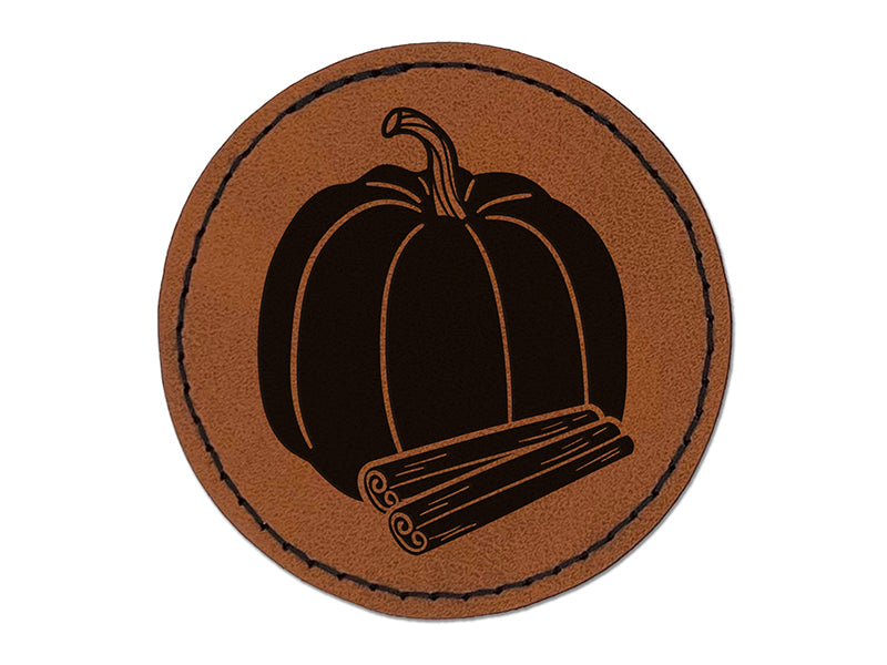 Pumpkin Spice Drawing Round Iron-On Engraved Faux Leather Patch Applique - 2.5"